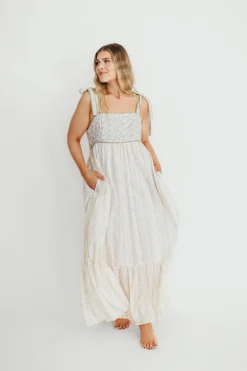 Online Worth Collective Kelly Adjustable Tie Maxi Dress in Pale Peach Floral *PRE-ORDER*