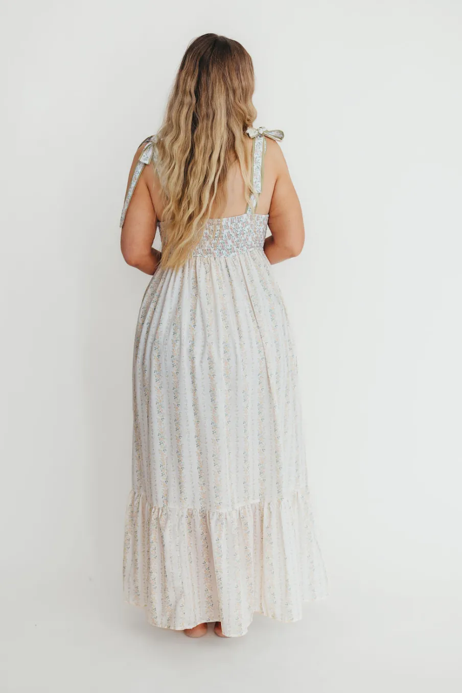 Online Worth Collective Kelly Adjustable Tie Maxi Dress in Pale Peach Floral *PRE-ORDER*