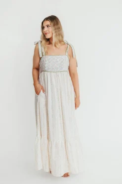 Online Worth Collective Kelly Adjustable Tie Maxi Dress in Pale Peach Floral *PRE-ORDER*