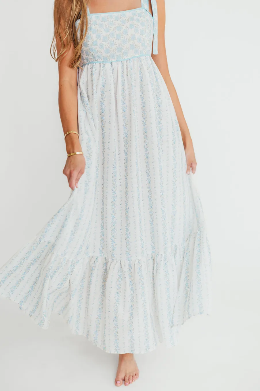 Clearance Worth Collective Kelly Adjustable Tie Maxi Dress in French Blue Floral *PRE-ORDER*