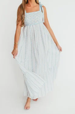 Clearance Worth Collective Kelly Adjustable Tie Maxi Dress in French Blue Floral *PRE-ORDER*