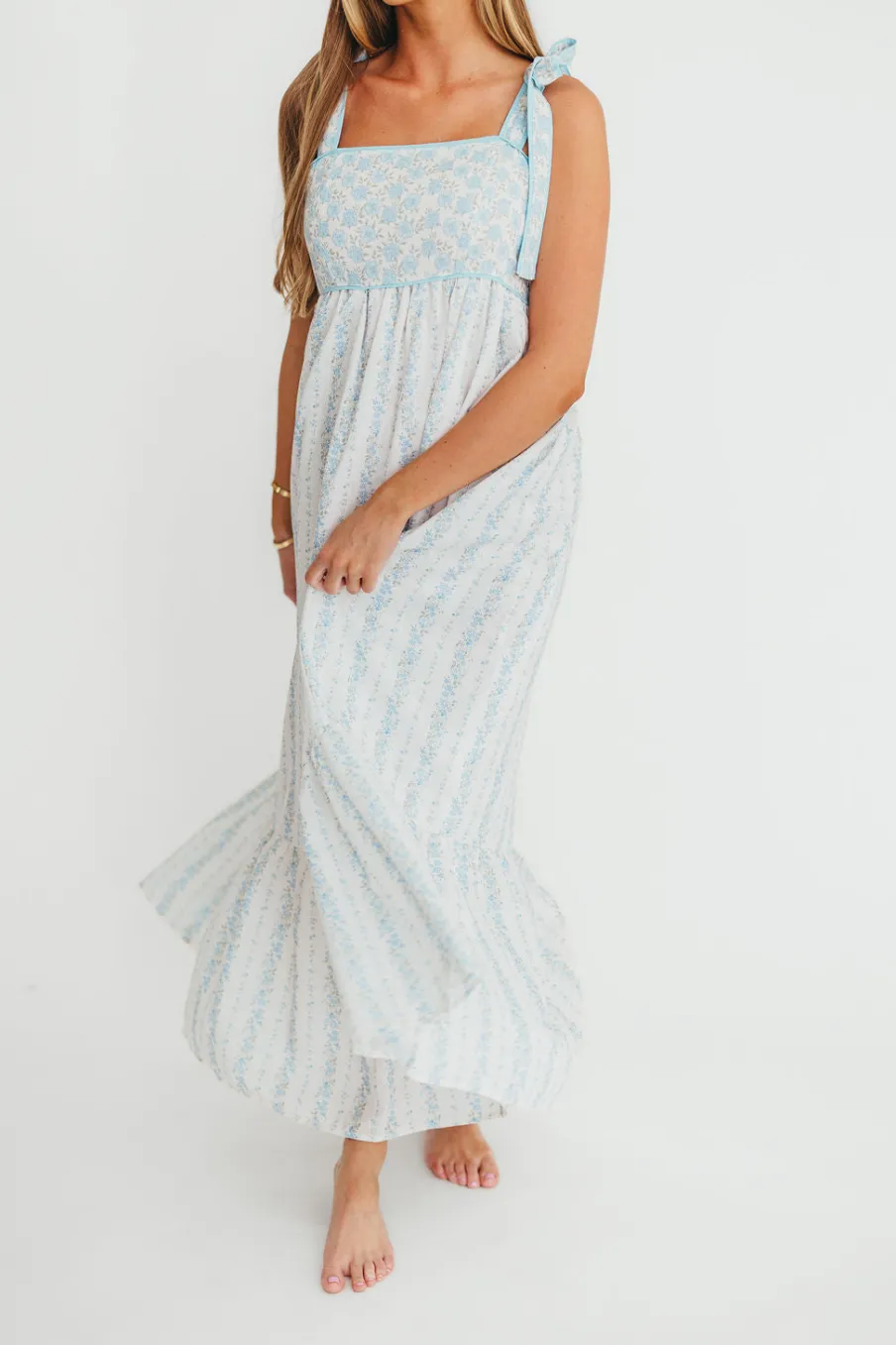 Clearance Worth Collective Kelly Adjustable Tie Maxi Dress in French Blue Floral *PRE-ORDER*