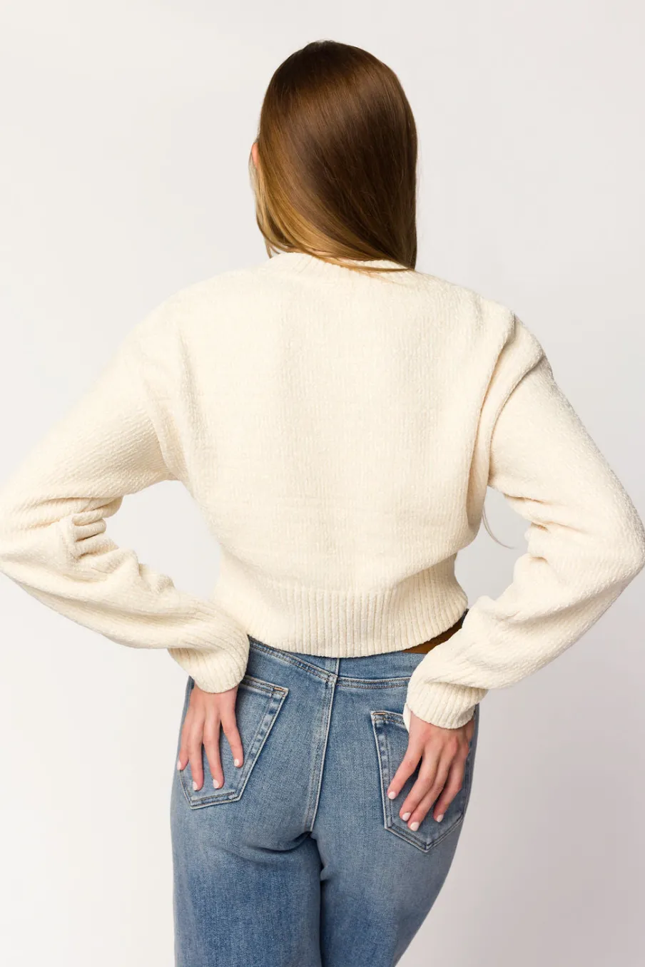 Online Worth Collective Kendall Knit Bomber Jacket in Ivory