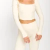 Best Worth Collective Kendra Long Sleeve Square Neck Corset Top in Cream
