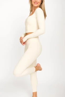 Best Worth Collective Kendra Long Sleeve Square Neck Corset Top in Cream