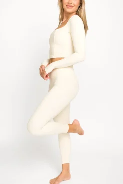 Best Worth Collective Kendra Long Sleeve Square Neck Corset Top in Cream