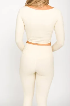 Best Worth Collective Kendra Long Sleeve Square Neck Corset Top in Cream