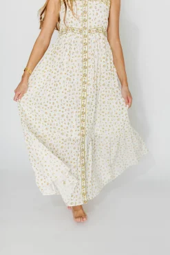 Fashion Worth Collective Kenna Cotton Floral Embroidered Maxi In Daffodil