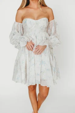 Outlet Worth Collective Kennedy Floral Mini Dress in Blue- Bump Friendly