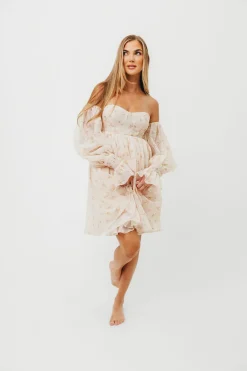 Sale Worth Collective Kennedy Floral Mini Dress in Cream- Bump Friendly