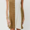 Sale Worth Collective Kenya 100% Linen Color Block Mini Dress in Olive/Oatmeal