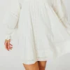 Discount Worth Collective Kenzie Linen Pintuck and Button Detail Mini Dress in Off-White