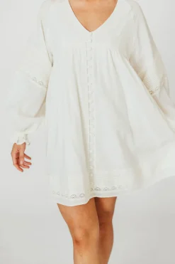 Discount Worth Collective Kenzie Linen Pintuck and Button Detail Mini Dress in Off-White