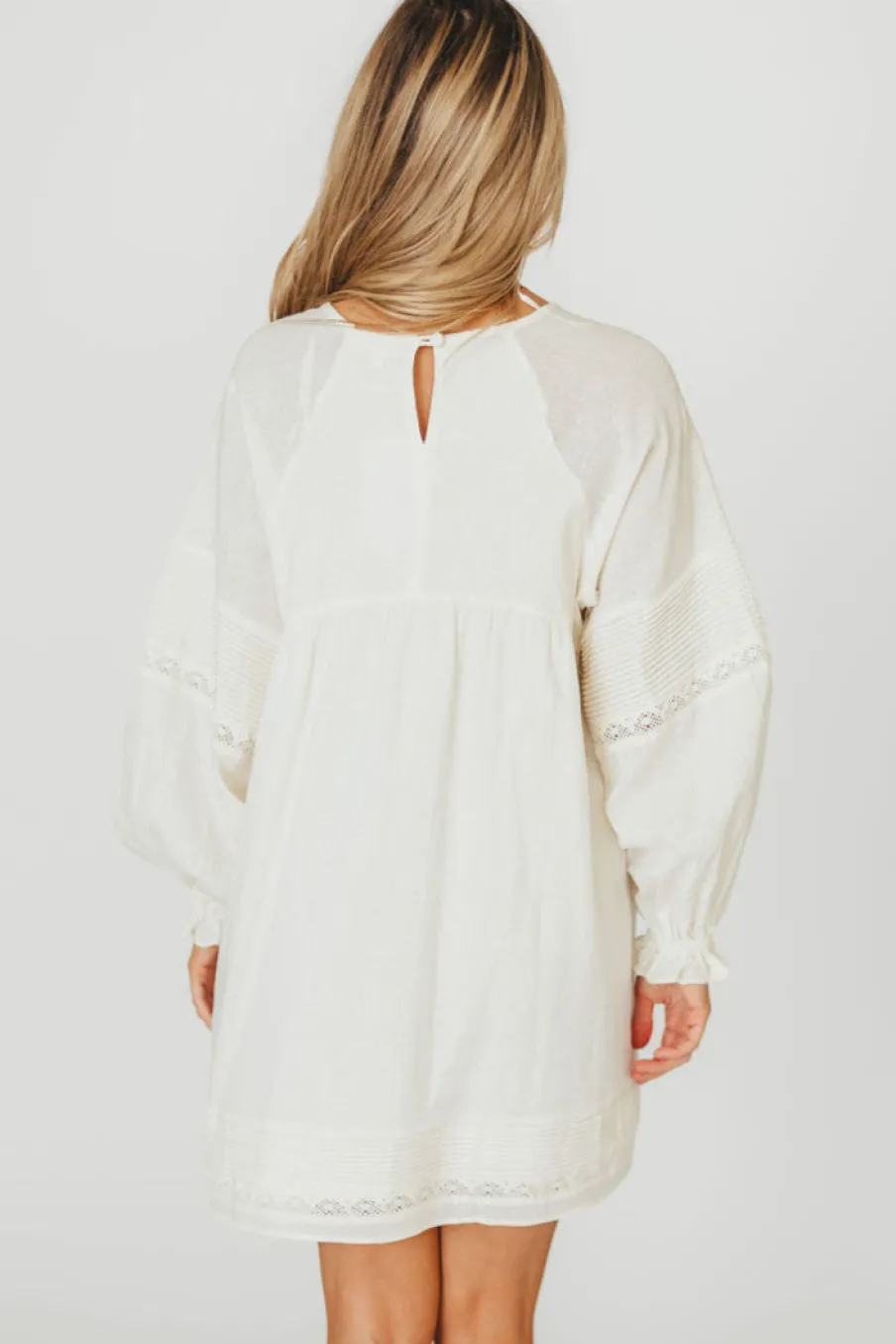 Discount Worth Collective Kenzie Linen Pintuck and Button Detail Mini Dress in Off-White