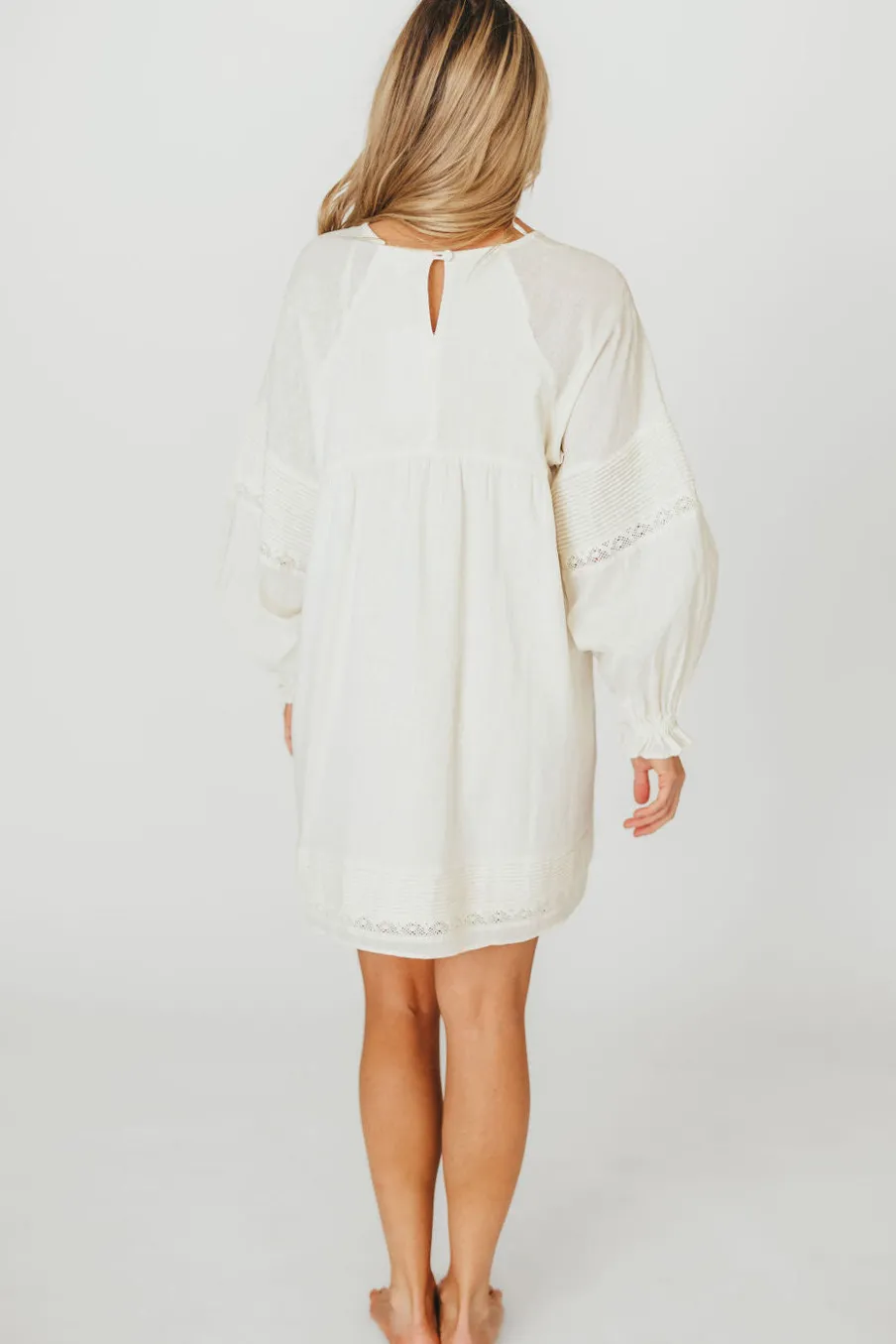 Discount Worth Collective Kenzie Linen Pintuck and Button Detail Mini Dress in Off-White