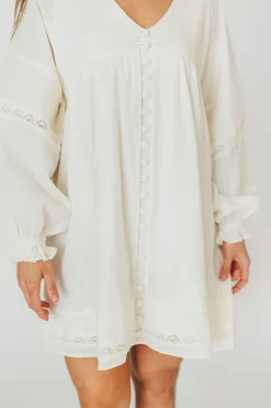 Discount Worth Collective Kenzie Linen Pintuck and Button Detail Mini Dress in Off-White