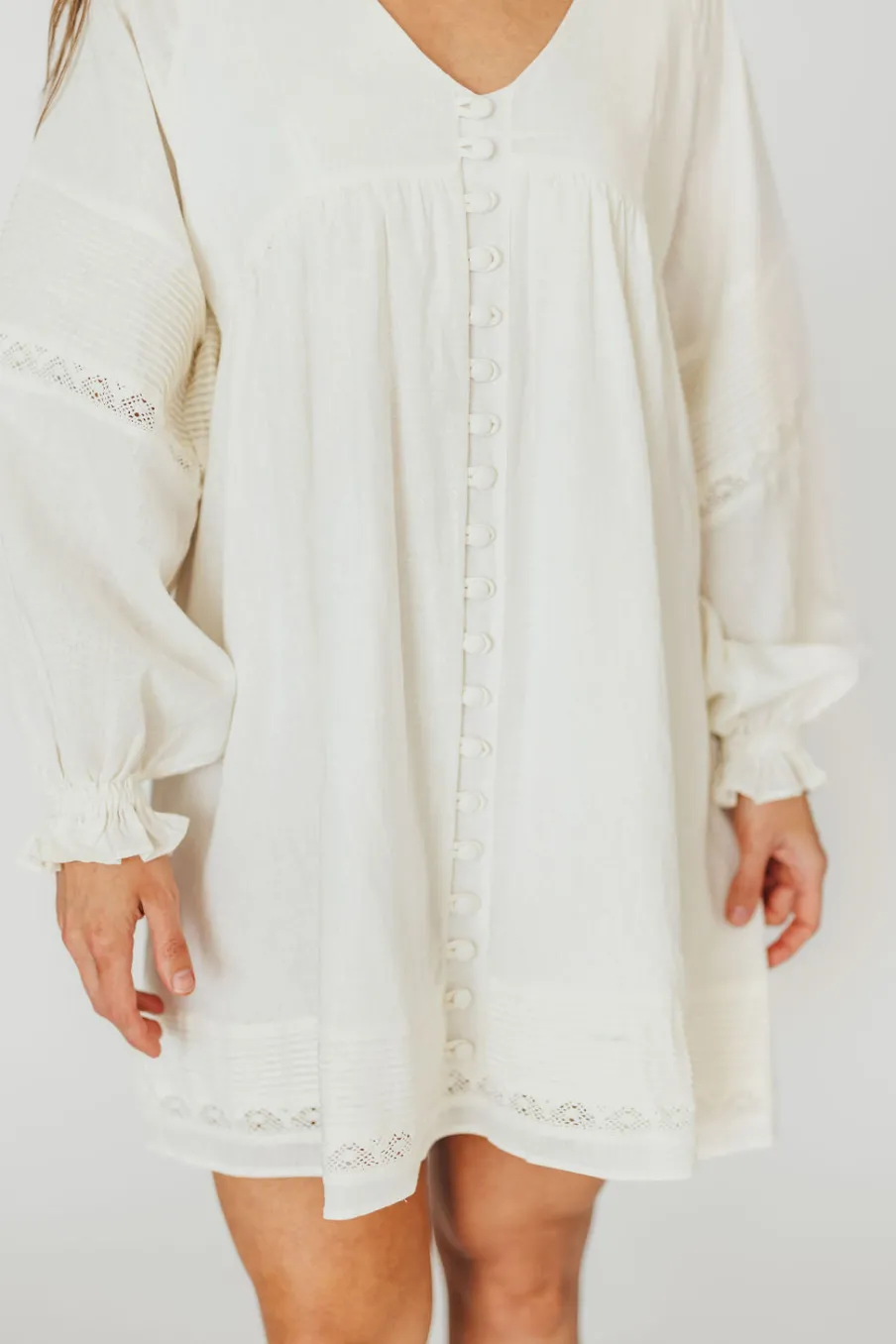 Discount Worth Collective Kenzie Linen Pintuck and Button Detail Mini Dress in Off-White