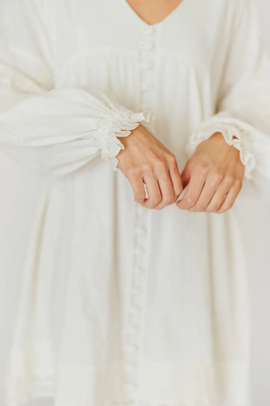 Discount Worth Collective Kenzie Linen Pintuck and Button Detail Mini Dress in Off-White