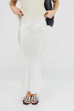 Sale Worth Collective Kimberley Satin Long Midi Skirt in Champagne