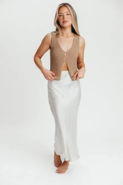 Sale Worth Collective Kimberley Satin Long Midi Skirt in Champagne