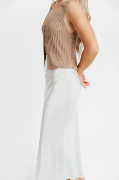 Sale Worth Collective Kimberley Satin Long Midi Skirt in Champagne