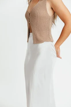 Sale Worth Collective Kimberley Satin Long Midi Skirt in Champagne
