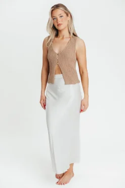 Sale Worth Collective Kimberley Satin Long Midi Skirt in Champagne