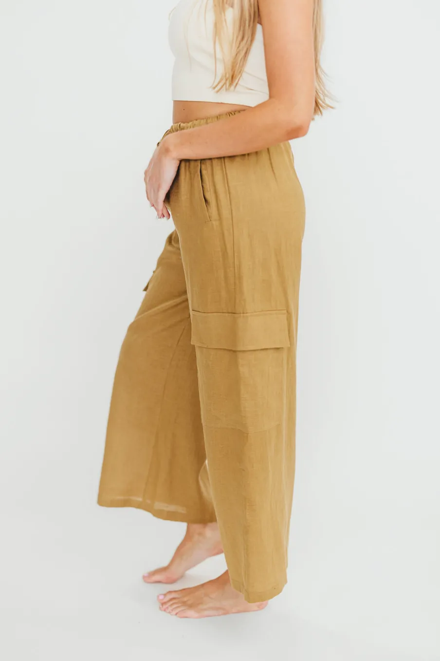 Clearance Worth Collective Kimora 100% Linen Pants in Brown Olive
