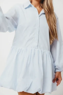 Clearance Worth Collective Kyle Bubble Hem Mini Shirt Dress in Sky