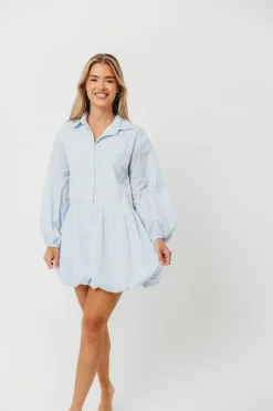 Clearance Worth Collective Kyle Bubble Hem Mini Shirt Dress in Sky