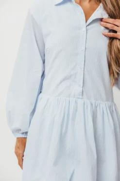 Clearance Worth Collective Kyle Bubble Hem Mini Shirt Dress in Sky