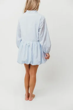 Clearance Worth Collective Kyle Bubble Hem Mini Shirt Dress in Sky
