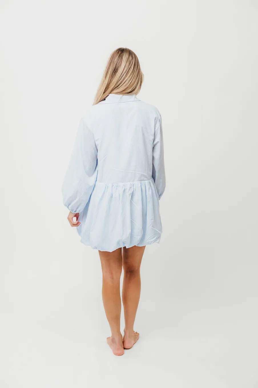 Clearance Worth Collective Kyle Bubble Hem Mini Shirt Dress in Sky