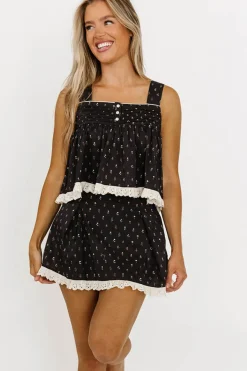 Online Worth Collective Kyler 100% Cotton Floral Ruffle Lace Trim Top & Skort Set in Dark Navy