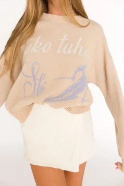 Best Worth Collective Lake Tahoe Ski Graphic Oversized Sweater in Beige