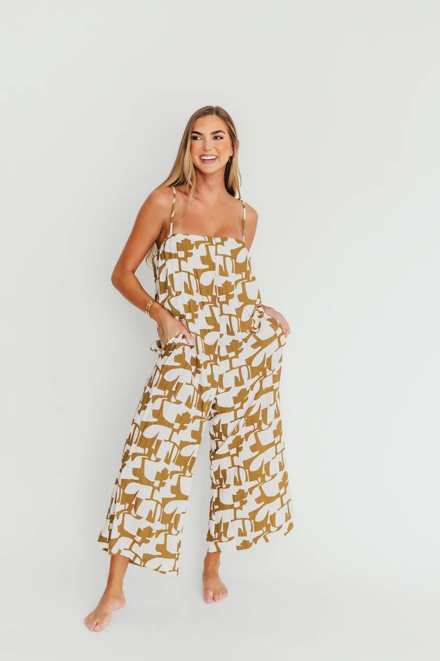 Online Worth Collective Leilani Geo Print Jumpsuit in Olive
