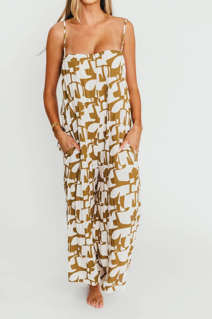 Online Worth Collective Leilani Geo Print Jumpsuit in Olive