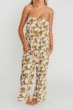 Online Worth Collective Leilani Geo Print Jumpsuit in Olive