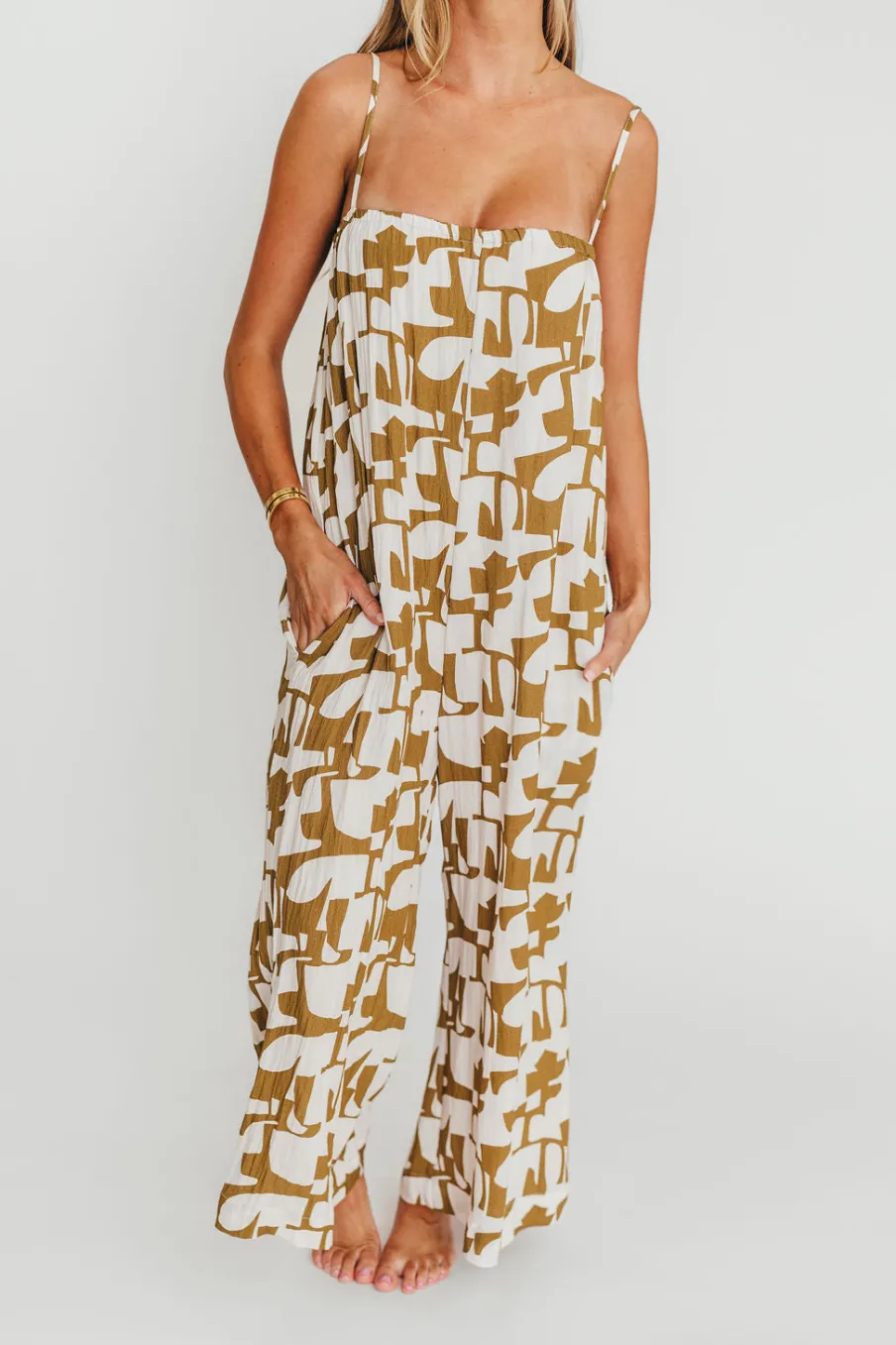 Online Worth Collective Leilani Geo Print Jumpsuit in Olive