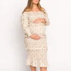 Clearance Worth Collective Lila Floral Printed Smocked Midi Dress in Blue - Bump Friendly