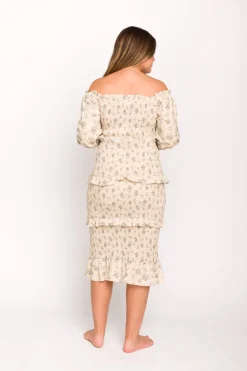 Clearance Worth Collective Lila Floral Printed Smocked Midi Dress in Blue - Bump Friendly
