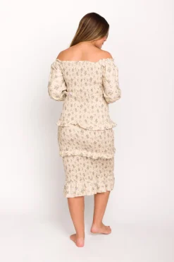Clearance Worth Collective Lila Floral Printed Smocked Midi Dress in Blue - Bump Friendly