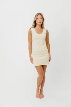 Outlet Worth Collective Liliana Stripe Dress in Off-White/Butter