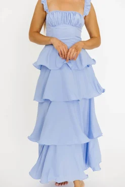 Best Worth Collective Lily Ruffle Strap Tiered Maxi Dress in Baby Blue
