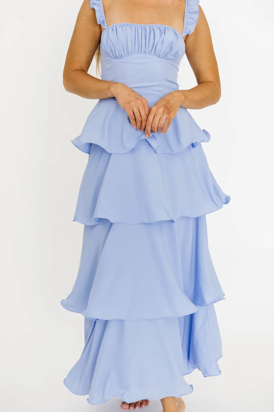 Best Worth Collective Lily Ruffle Strap Tiered Maxi Dress in Baby Blue