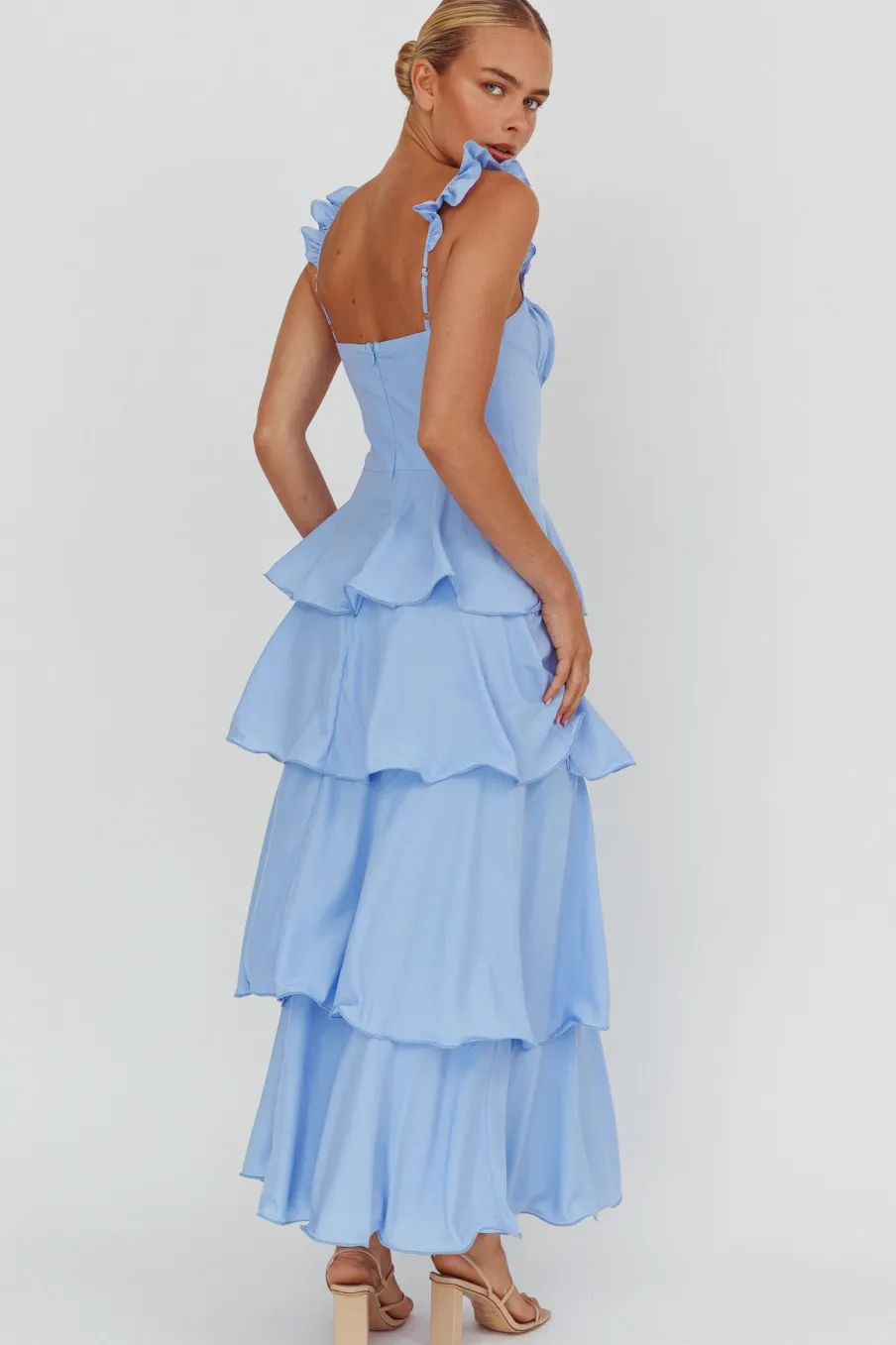 Best Worth Collective Lily Ruffle Strap Tiered Maxi Dress in Baby Blue