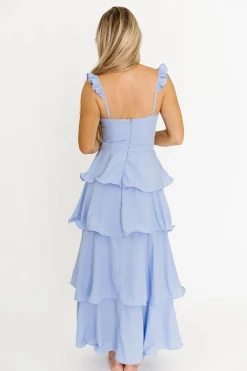 Best Worth Collective Lily Ruffle Strap Tiered Maxi Dress in Baby Blue