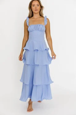 Best Worth Collective Lily Ruffle Strap Tiered Maxi Dress in Baby Blue