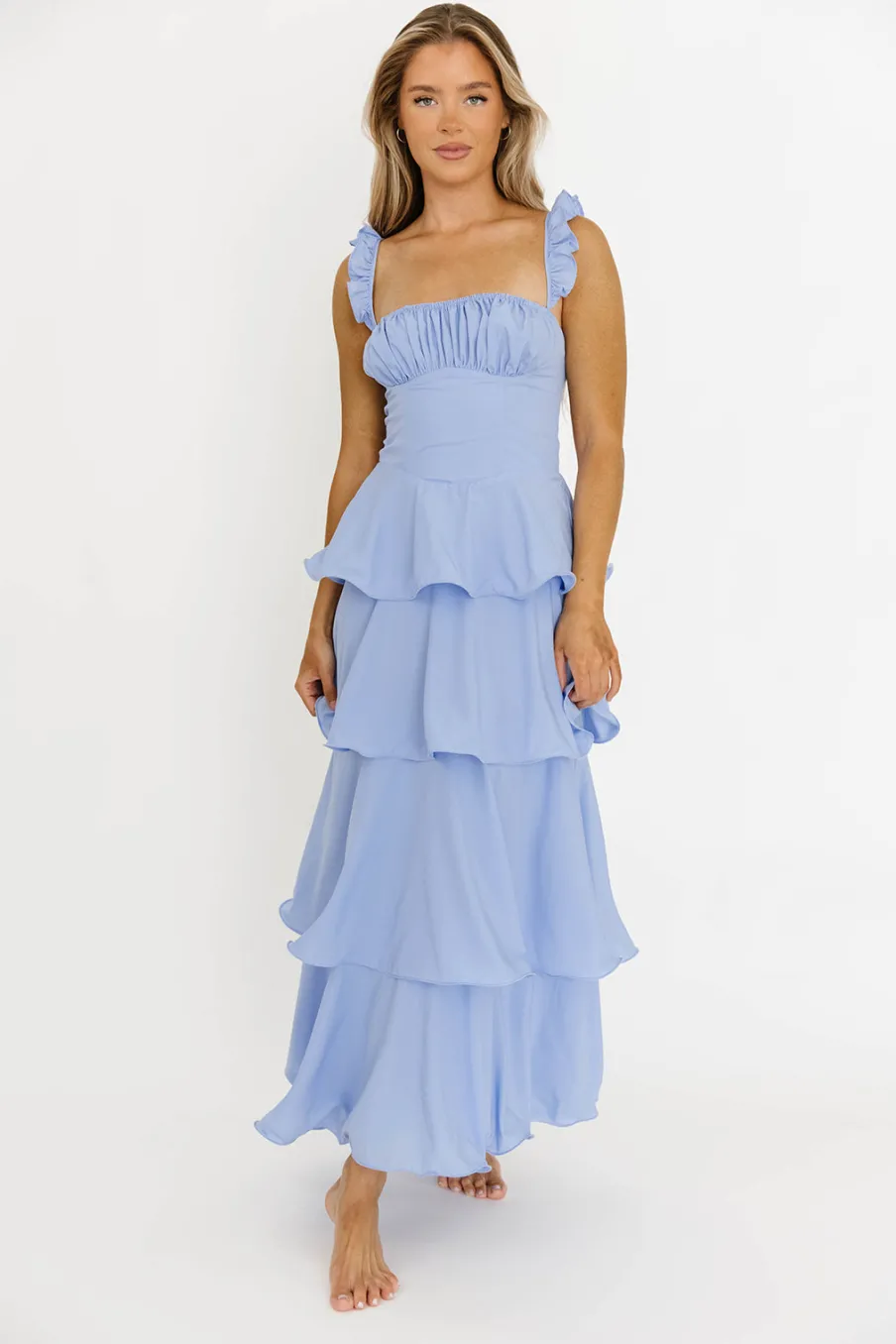 Best Worth Collective Lily Ruffle Strap Tiered Maxi Dress in Baby Blue