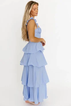 Best Worth Collective Lily Ruffle Strap Tiered Maxi Dress in Baby Blue
